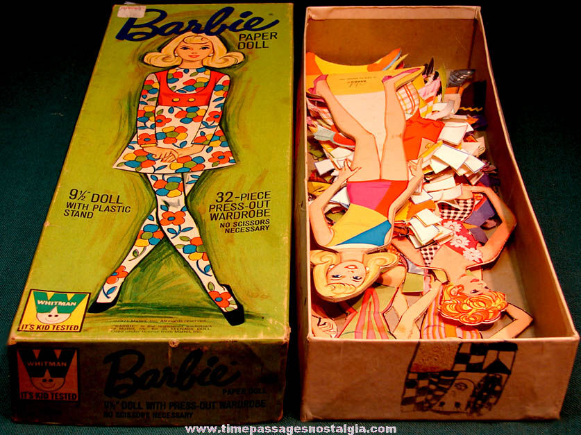 Colorful Boxed ©1971 – ©1974 Mattel Barbie Whitman Paper Doll Figures with (40) Paper Clothing Items