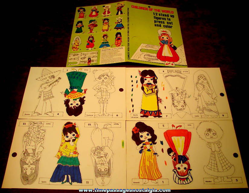 (2) Different 1973 Sets of (12) Snap Out Children of The World Doll Figurines to Color