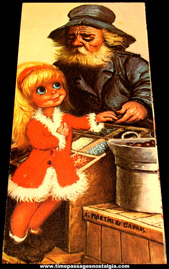 Colorful Old Big Eyed Young Girl & Old Vendor Man Wall Hanging Plaque Print