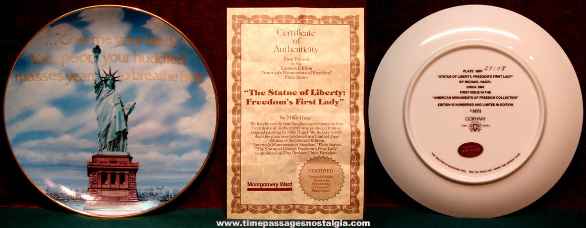 Numbered 1985 Statue of Liberty Limited Edition Porcelain Collector Plate with COA