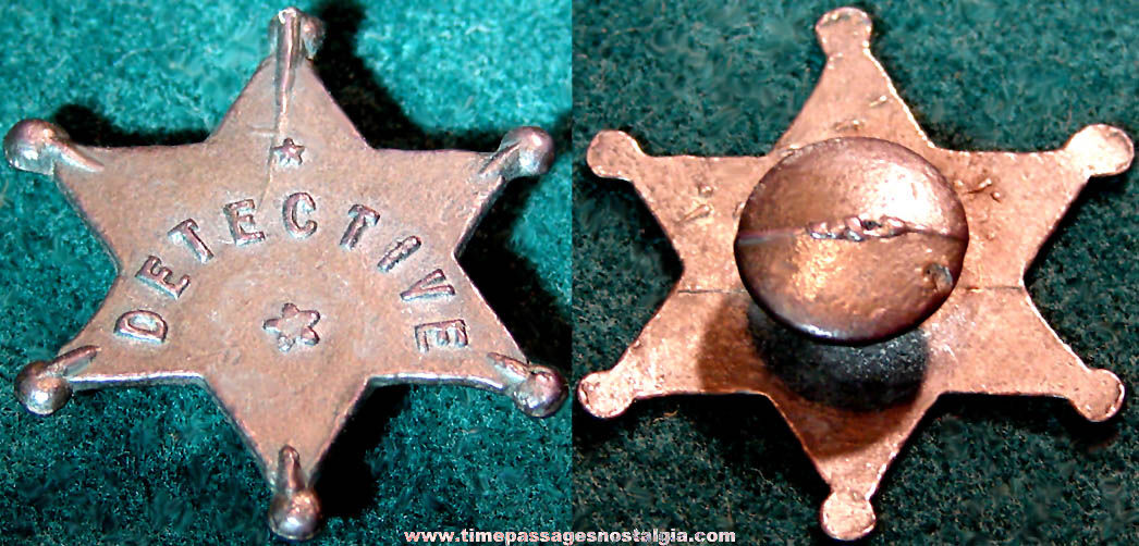 Old Cracker Jack Pop Corn Confection Pot Metal or Lead Police Detective Badge Toy Prize Lapel Stud Button