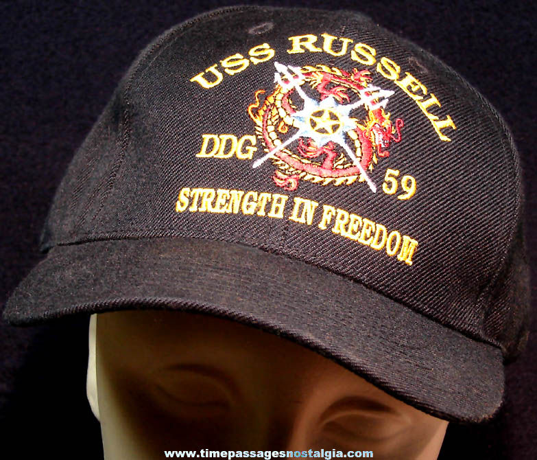 Unused United States Navy Destroyer Ship U.S.S. Russell DDG-59 Advertising Insignia Ball Cap Hat