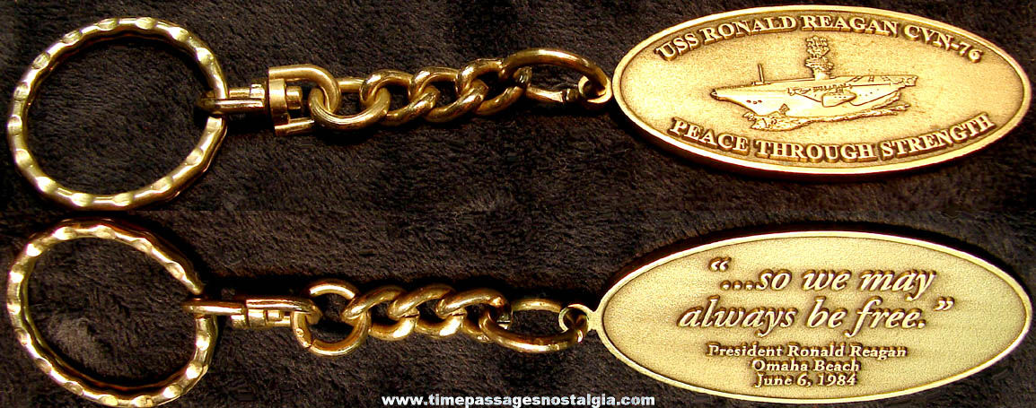 Unused United States Navy Ship U.S.S. Ronald Reagan CVN-76 Advertising Souvenir Brass Key Chain