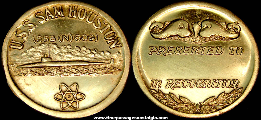 Unused United States Navy Submarine U.S.S. Sam Houston SSBN-609 Advertising Souvenir Award Medal Coin