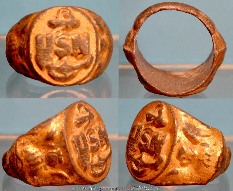 Old United States Navy Military Insignia Metal Toy Ring
