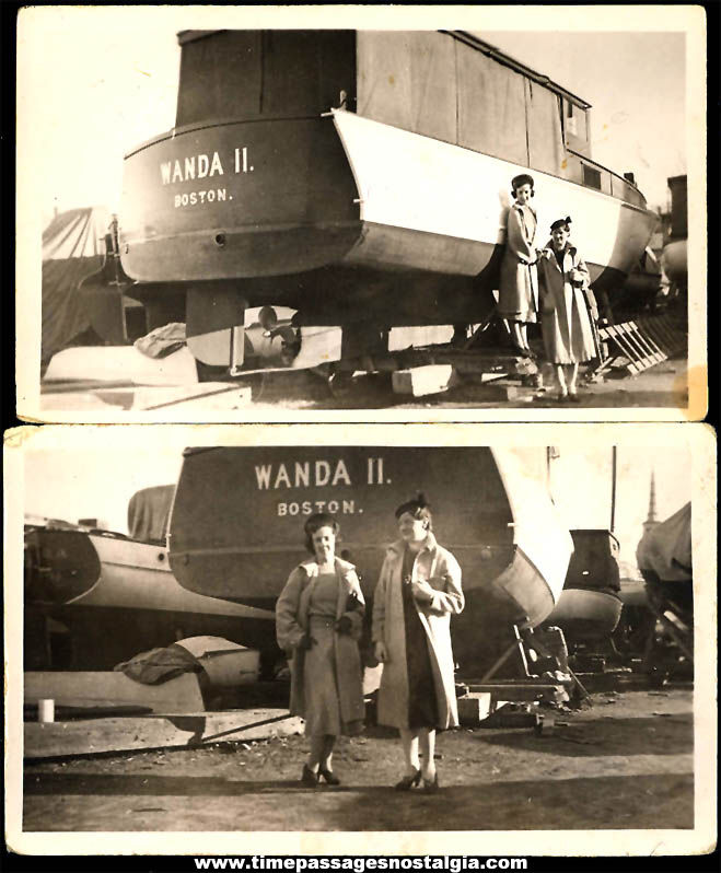 (2) Old Boston Massachusetts Ladies and Boat Black & White Photographs