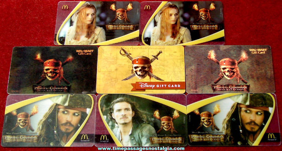 (8) Walt Disney Pirates of The Caribbean Movie Advertising Gift Cards