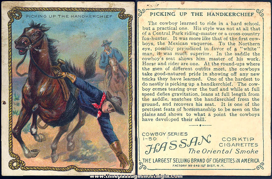 1910s Cowboy Series Hassan Cigarette Tobacco Advertising Premium T53 Trading Card