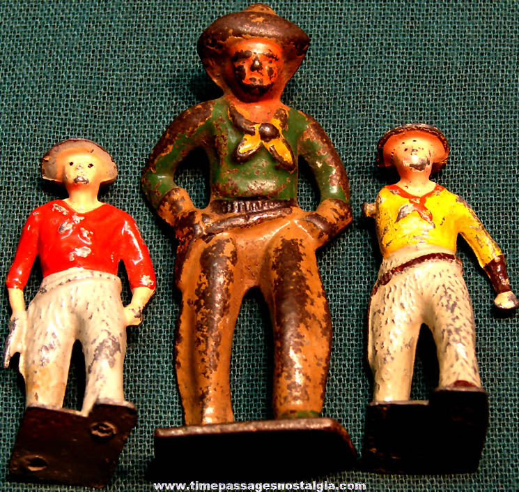 (3) Different Old Painted Metal Cowboy Play Set Figures