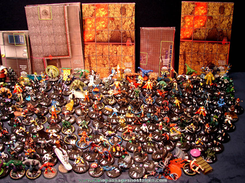 Large Collection of Super Hero & Villain Comic Book Character Miniature Game Piece Figures and Maps