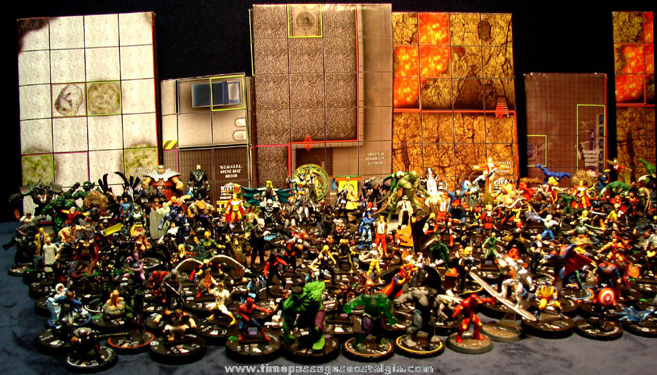 Large Collection of Super Hero & Villain Comic Book Character Miniature Game Piece Figures and Maps