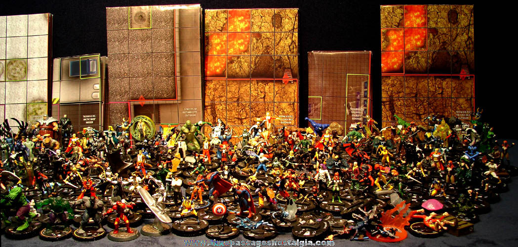Large Collection of Super Hero & Villain Comic Book Character Miniature Game Piece Figures and Maps