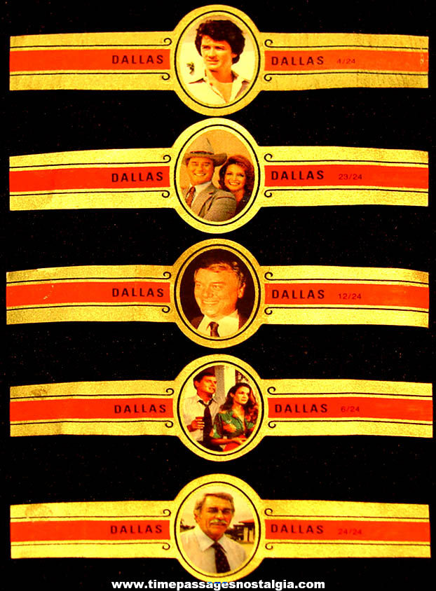 (5) Different Colorful Old Dallas Television Show Character Paper Advertising Cigar Bands