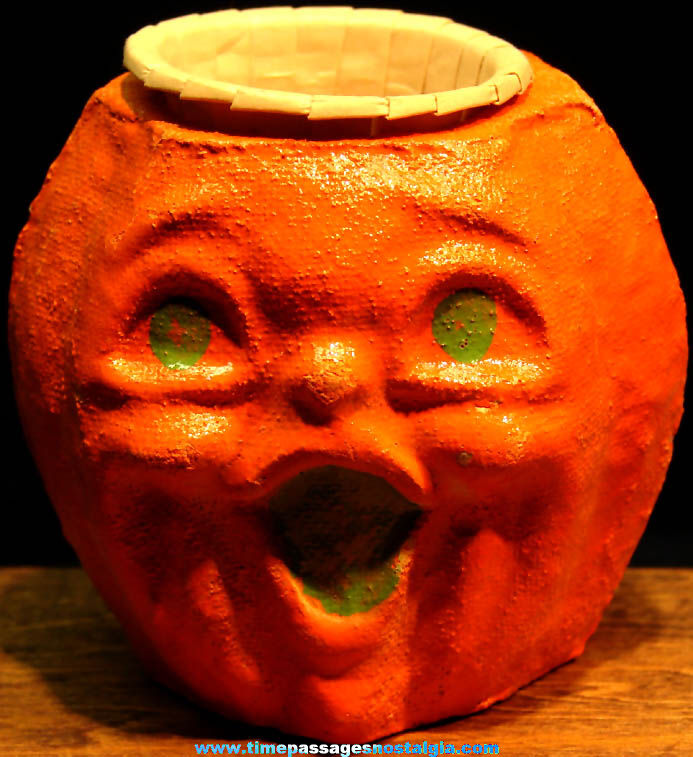 Colorful Old Molded Paper Halloween Holiday Jack-O-Lantern Candy Cup
