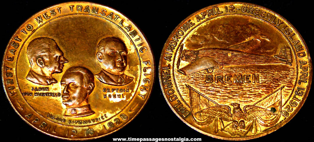 1928 First East to West Transatlantic Flight Commemorative Token Coin