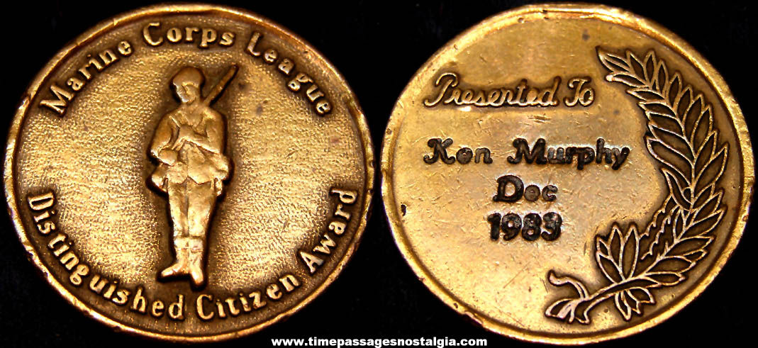 1983 Marine Corps League Distinguished Citizen Award Medal Token Coin