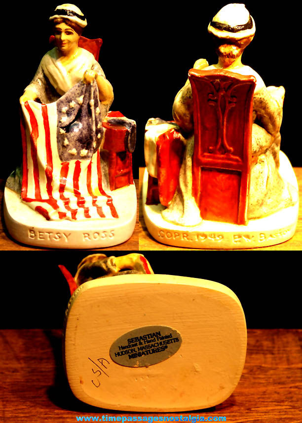 Small 1949 Betsy Ross With American Flag Miniature Sebastian Historic Figurine