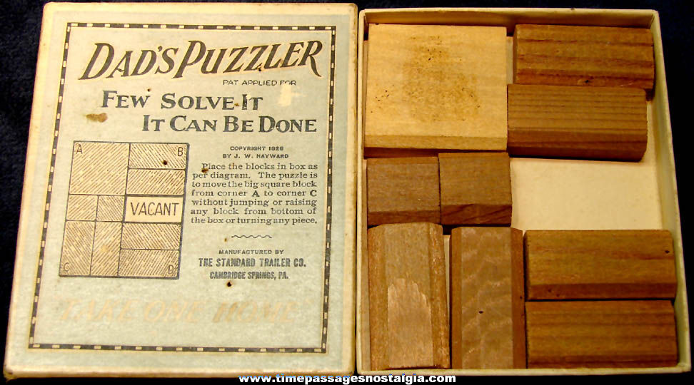 Boxed 1926 Wooden Standard Trailer Company Dads Puzzler Slide Puzzle