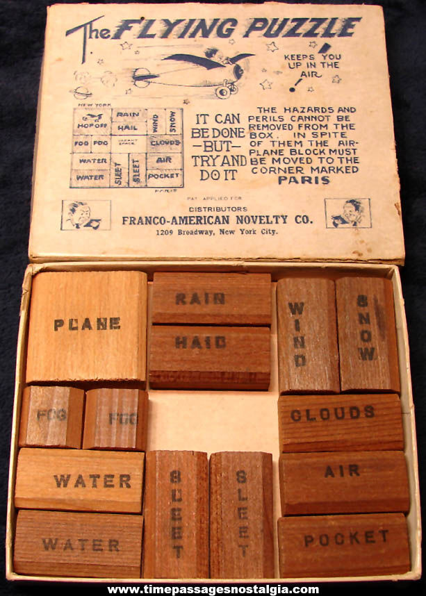 Boxed Wooden Franco American Novelty Company The Flying Puzzle Slide Puzzle