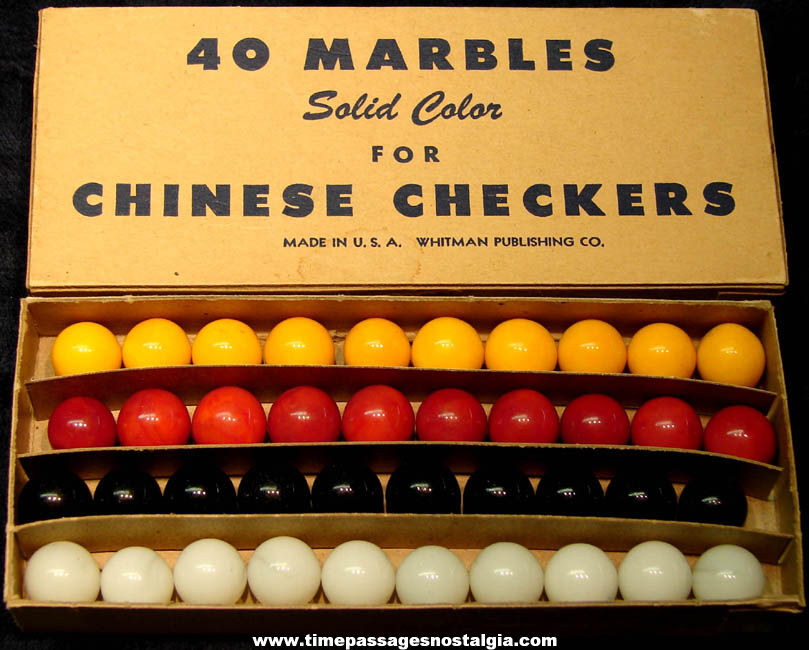 Complete Old Boxed Set of (40) Whitman Publishing Chinese Checkers Game Glass Marbles