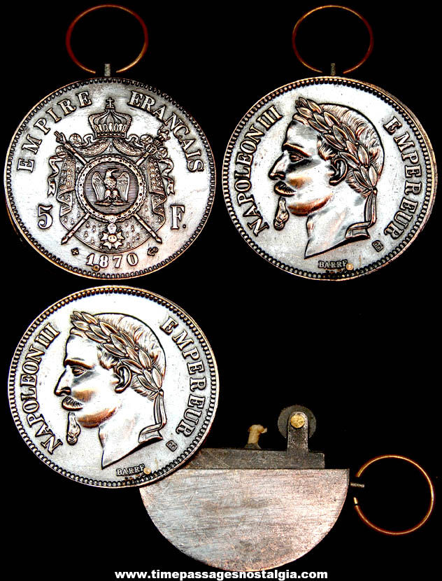 Old Unused Charles Louis Napoleon Bonaparte French 5 Franc Coin Pendant Cigarette Lighter