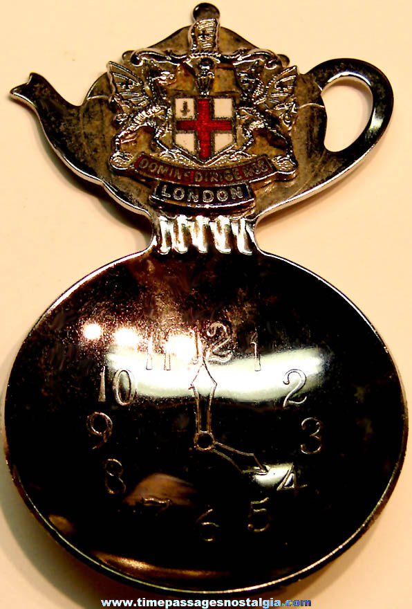Old London England Advertising Souvenir Enameled Metal Tea Bag Holder Spoon