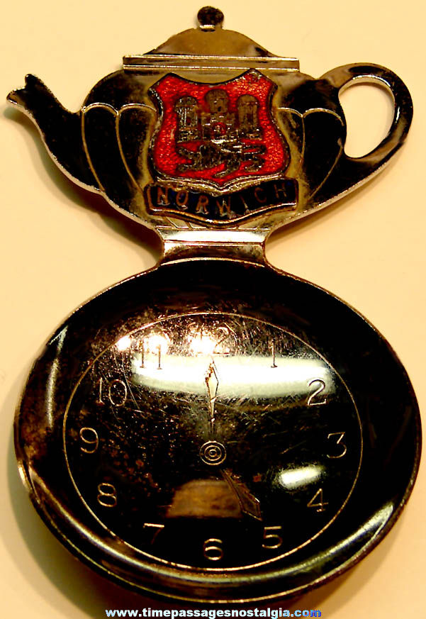 Old Norwich England Advertising Souvenir Enameled Metal Tea Bag Holder Spoon
