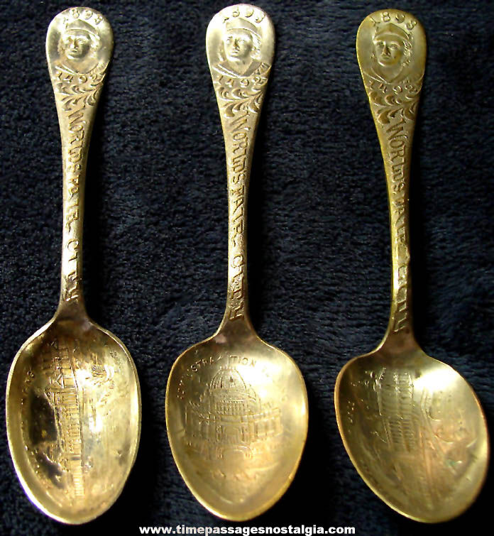 (3) Different 1893 Columbian Exposition Worlds Fair Advertising Souvenir Spoons