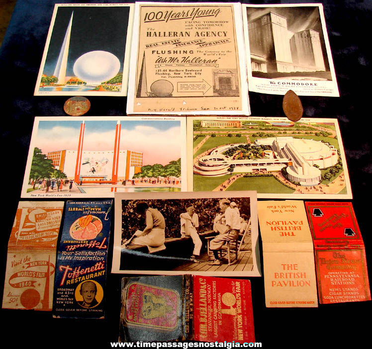 (13) Different Small 1939 – 1940 New York World’s Fair Advertising and Souvenir Items