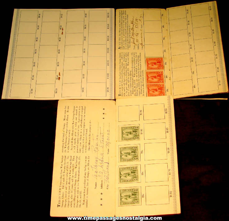 (3) Different 1940s United States World War II Home Front War Stamp Booklets with (7) War Stamps