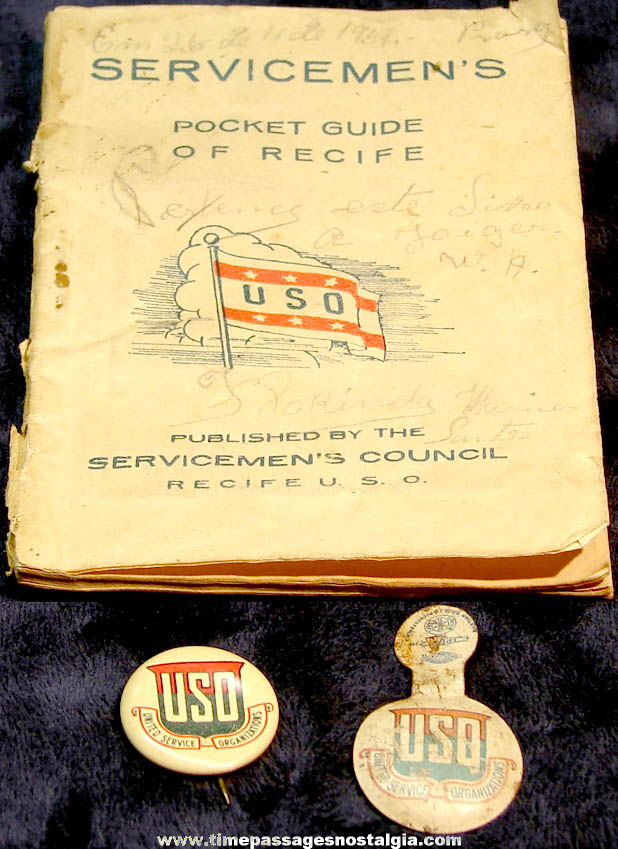 (3) Different Small 1940s World War II Soldier or Sailor United Service Organizations Items