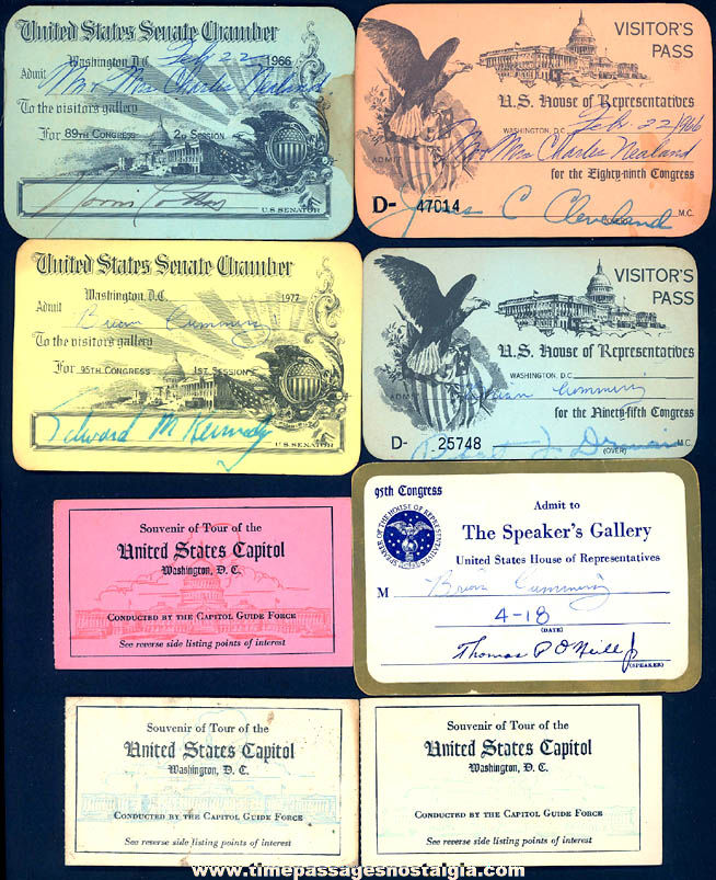 (8) Different Old Washington D.C. Capitol Building Advertising Souvenir Visitor Tickets or Passes