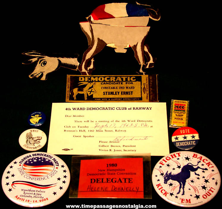 (10) Different Small Old United States Democrat Party Advertising Campaign Items
