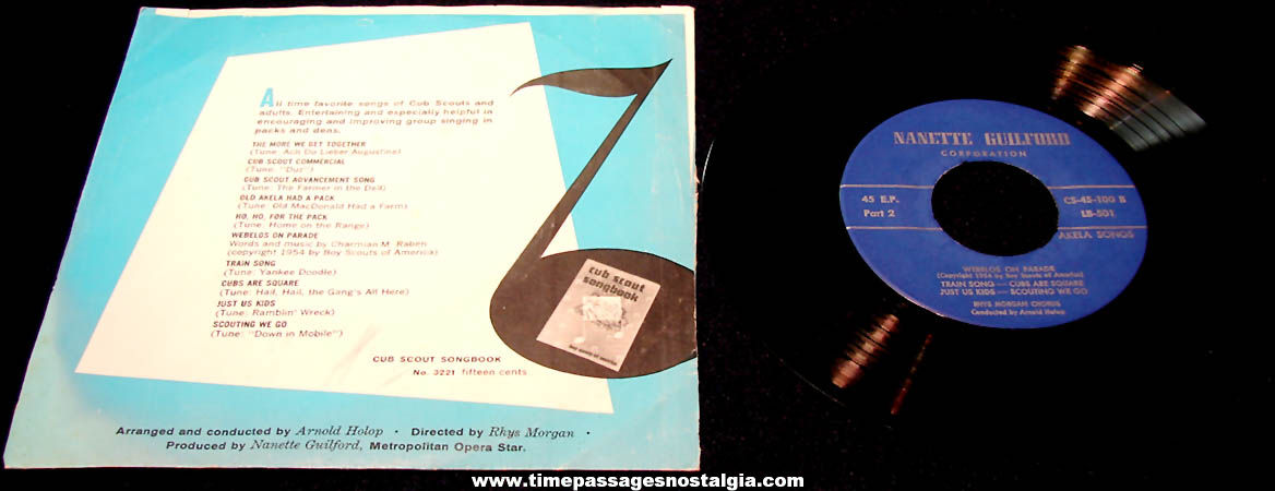 1954 Akela Song Record Album for Cub Scouts with Cover Sleeve