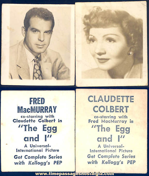 (2) Different 1947 Kellogg’s PEP Cereal Prize The Egg and I Movie Advertising Miniature Photographs