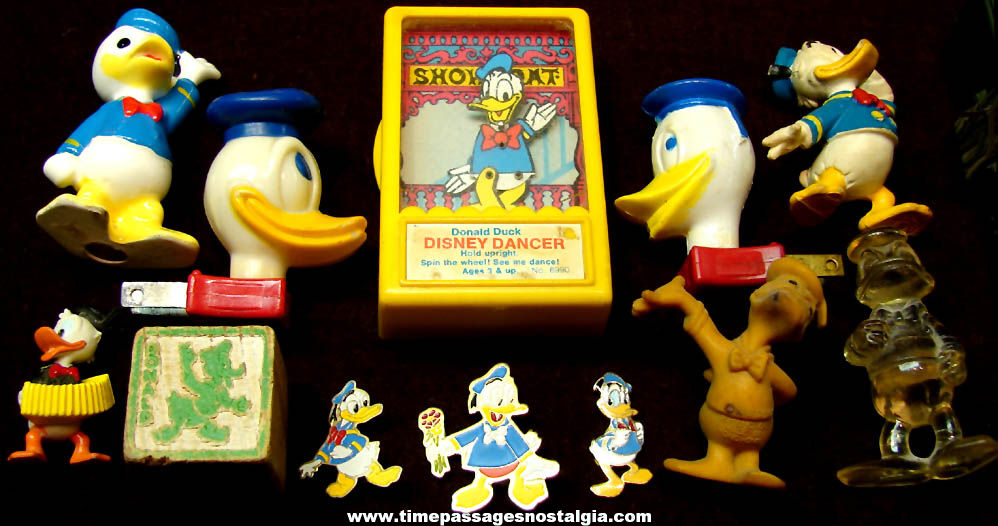 (12) Different Small Old Walt Disney Donald Duck Cartoon or Comic Character Toy Items