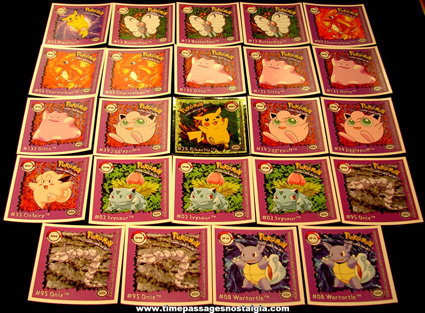 (24) Small 1999 Nintendo Pokemon Cartoon Character Trading Card Stickers