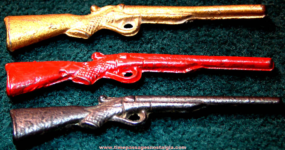(3) Early Cracker Jack Pop Corn Confection Miniature Pot Metal Toy Prize Rifle Guns