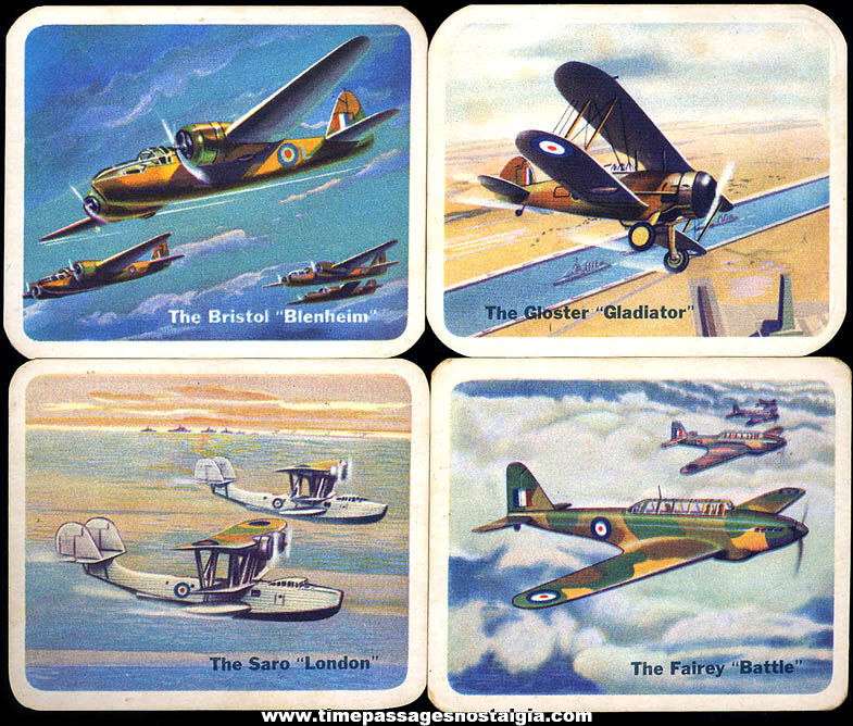 (4) Different Old Lowney’s Cracker Jack Pop Corn Confection Military Aircraft or Airplane Trading Cards