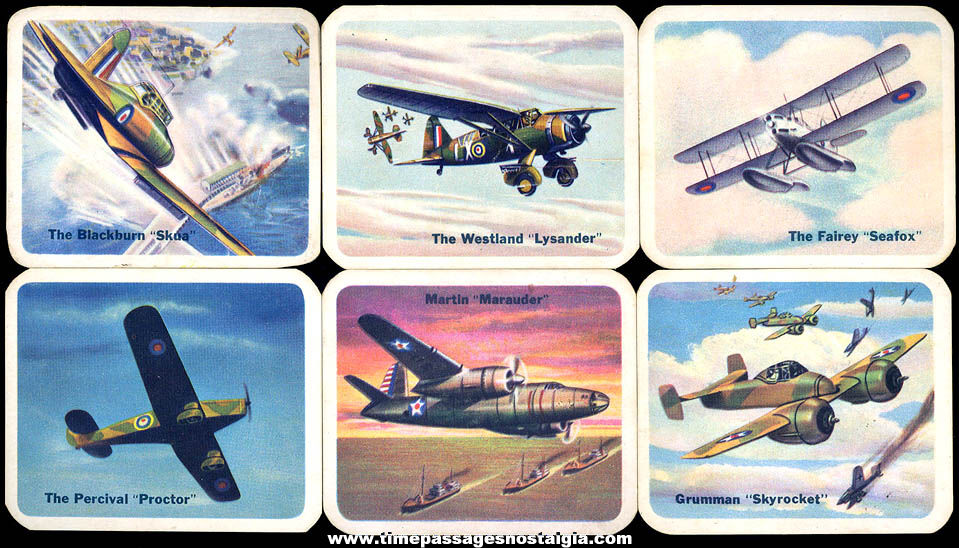 (6) Different Old Lowneys Cracker Jack Pop Corn Confection Military Aircraft or Airplane Trading Cards