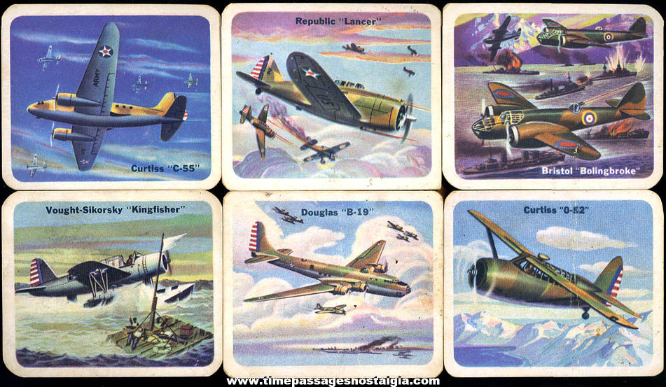 (6) Different Old Lowney’s Cracker Jack Pop Corn Confection Military Aircraft or Airplane Trading Cards