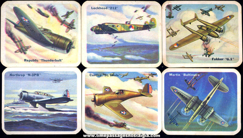 (6) Different Old Lowney’s Cracker Jack Pop Corn Confection Military Aircraft or Airplane Trading Cards