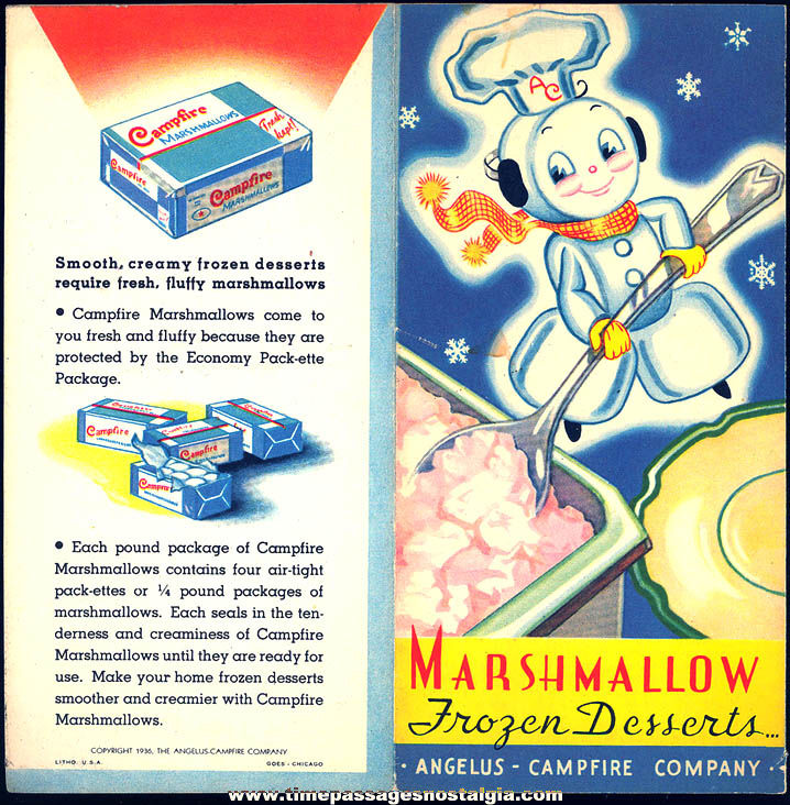 Colorful 1936 Angelus - Campfire Company Advertising Premium Marshmallow Recipe Booklet