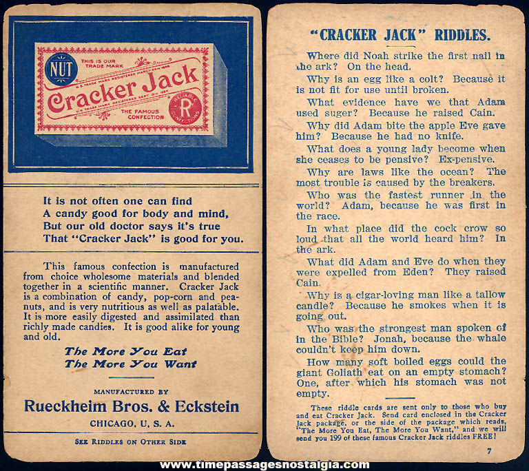 1910s Cracker Jack Advertising Premium / Prize Riddle Card #7