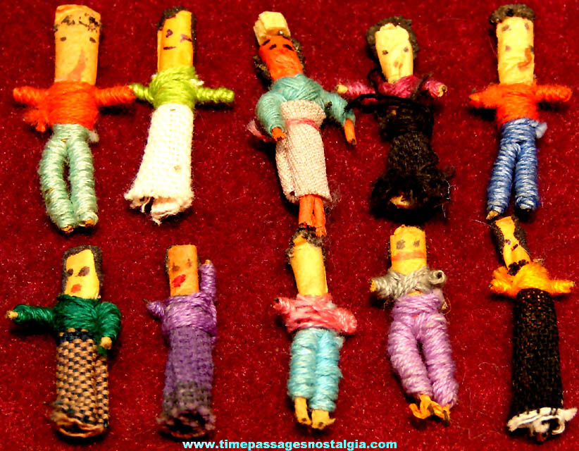 (10) Different Old Cracker Jack Pop Corn Confection Miniature Mexican Toy Prize Dolls