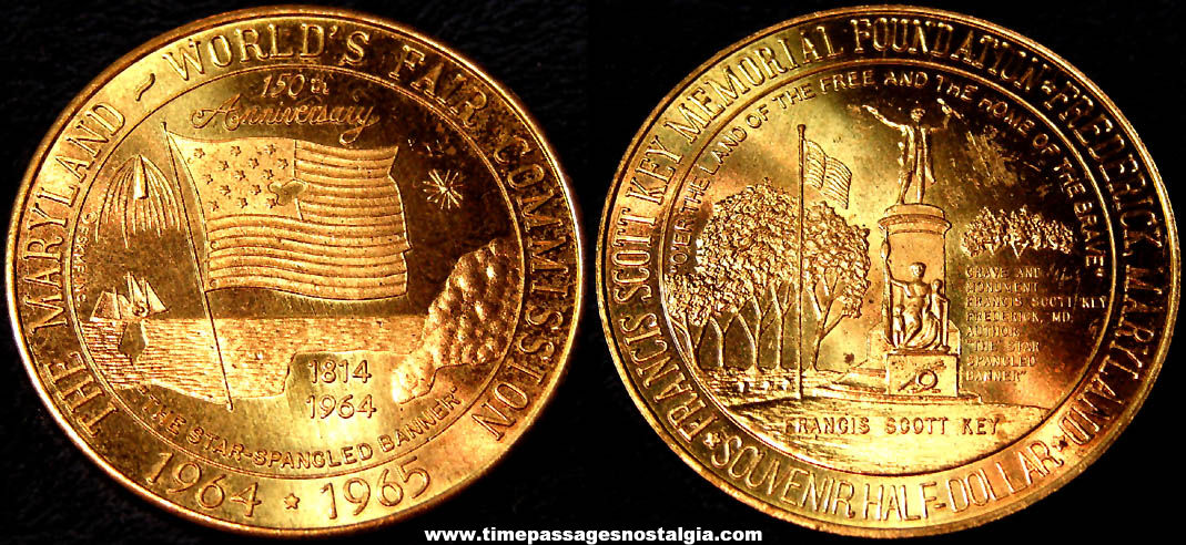 1964 - 1965 New York World’s Fair Star Spangled Banner 150th Anniversary Maryland Commission Souvenir Token Coin
