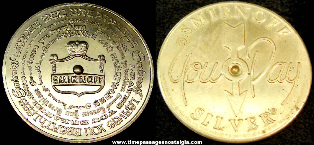 ©1972 Smirnoff Silver Vodka Advertising Token Spinner Coin