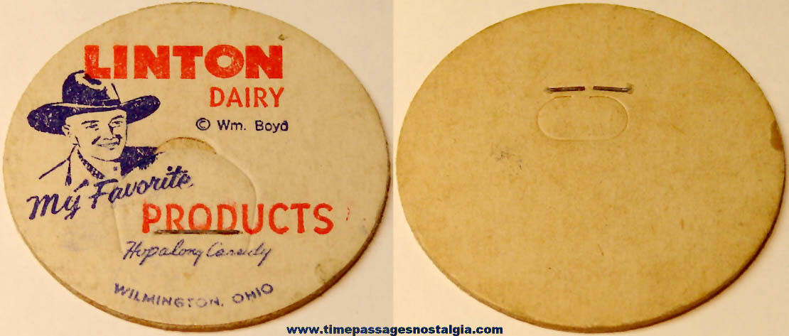 Old Unused Hopalong Cassidy Cowboy Character Linton Dairy Wilmington Ohio Milk Bottle Cap