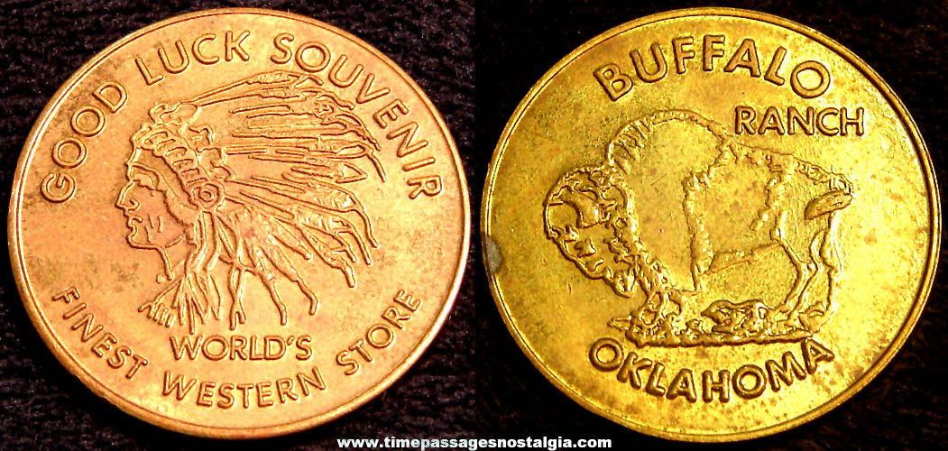 Old Buffalo Ranch Oklahoma Western Store Advertising Souvenir Good Luck Token Coin