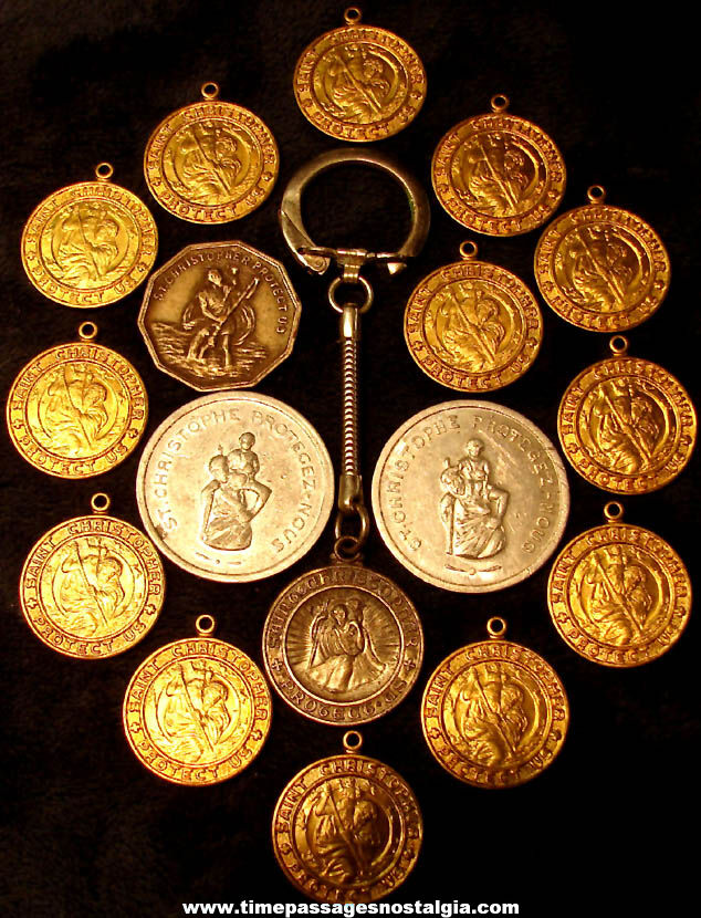 (17) Old Catholic or Christian Religious Medallion Pendants and Metal Token Coins